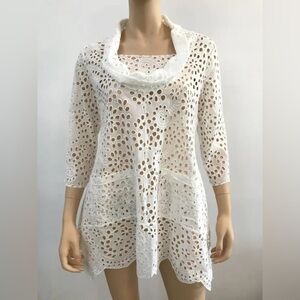 Feratelli 100% Cotton Eyelet White Coverup Breezy Dress size M